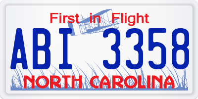 NC license plate ABI3358