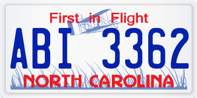 NC license plate ABI3362