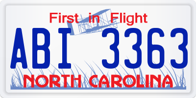 NC license plate ABI3363