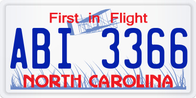 NC license plate ABI3366