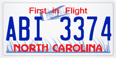 NC license plate ABI3374