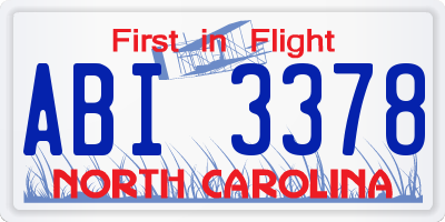 NC license plate ABI3378