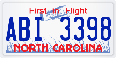NC license plate ABI3398