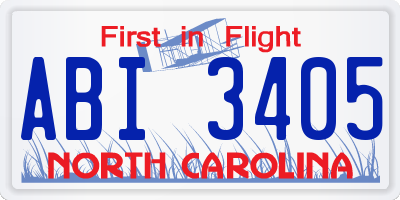NC license plate ABI3405