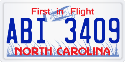 NC license plate ABI3409