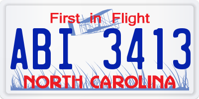 NC license plate ABI3413