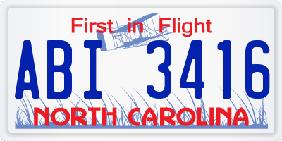 NC license plate ABI3416