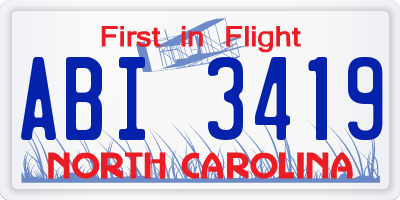 NC license plate ABI3419