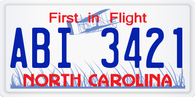 NC license plate ABI3421