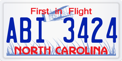 NC license plate ABI3424