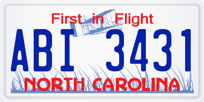 NC license plate ABI3431