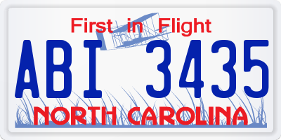 NC license plate ABI3435