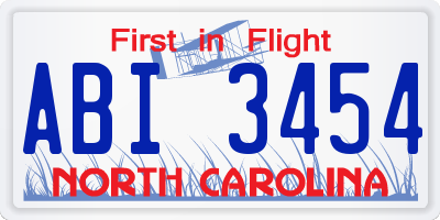 NC license plate ABI3454
