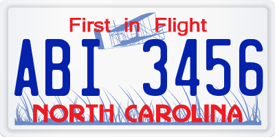 NC license plate ABI3456