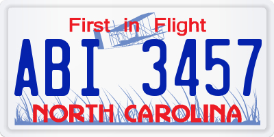 NC license plate ABI3457