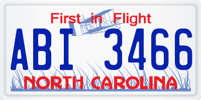 NC license plate ABI3466