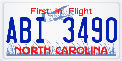 NC license plate ABI3490