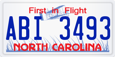 NC license plate ABI3493