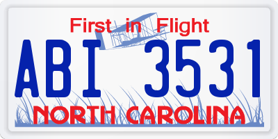 NC license plate ABI3531
