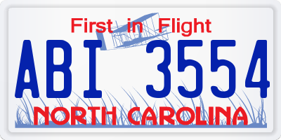 NC license plate ABI3554