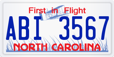NC license plate ABI3567