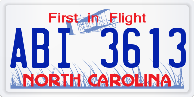 NC license plate ABI3613