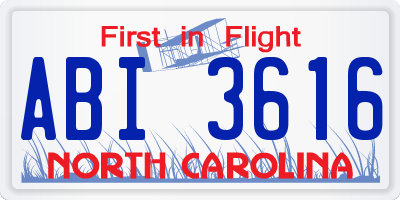 NC license plate ABI3616