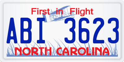 NC license plate ABI3623