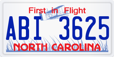 NC license plate ABI3625