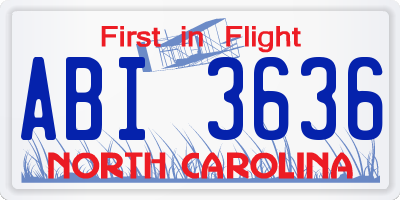 NC license plate ABI3636