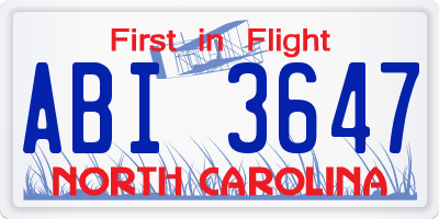 NC license plate ABI3647