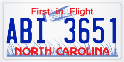 NC license plate ABI3651