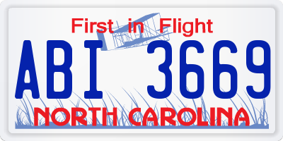 NC license plate ABI3669