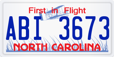 NC license plate ABI3673