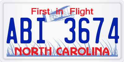 NC license plate ABI3674