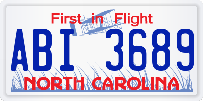 NC license plate ABI3689