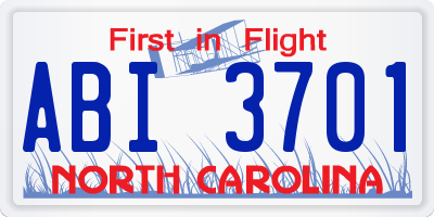NC license plate ABI3701
