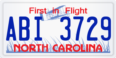NC license plate ABI3729