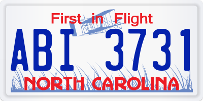 NC license plate ABI3731