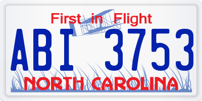 NC license plate ABI3753