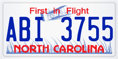 NC license plate ABI3755