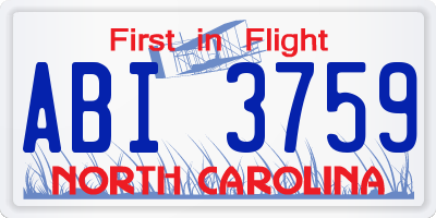 NC license plate ABI3759