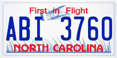 NC license plate ABI3760
