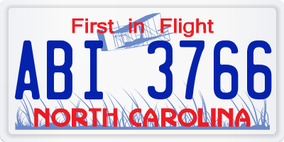 NC license plate ABI3766