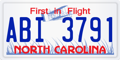 NC license plate ABI3791