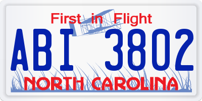 NC license plate ABI3802