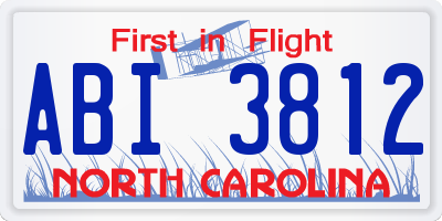 NC license plate ABI3812