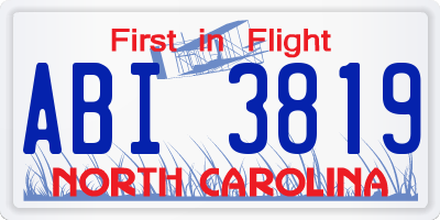 NC license plate ABI3819
