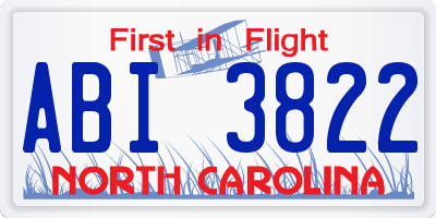NC license plate ABI3822