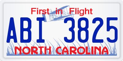 NC license plate ABI3825
